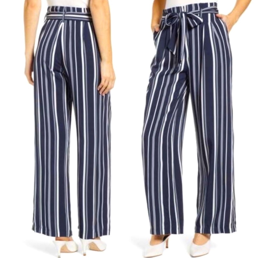 NEW Chelsea28 Navy Sapphire Sophia Stripe Wide Leg Pants size 8